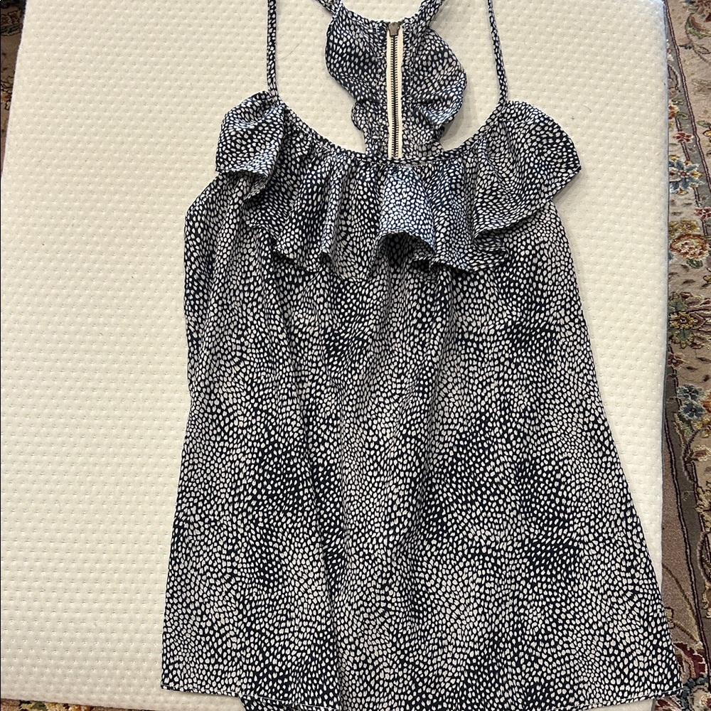 Navy & White Flowy Sleeveless Ruffle Top-sz L